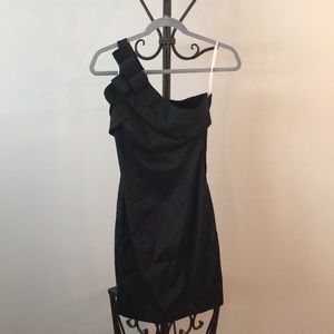 David’s Bridal black one shoulder cocktail dress